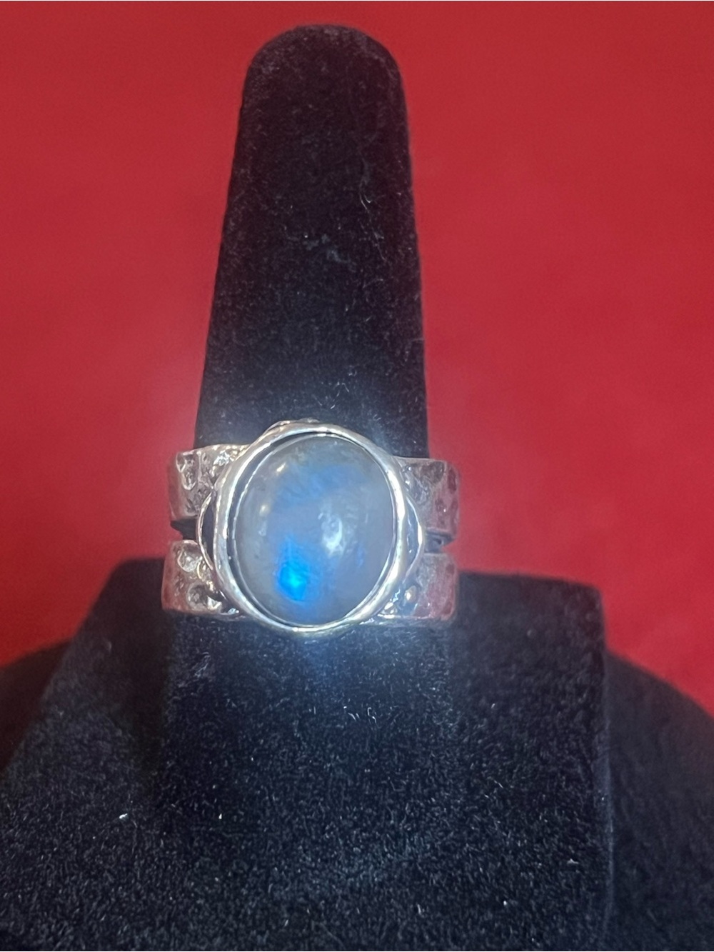 Sterling Moonstone Ring with Blue Flash - Women's Silver Size 7 Ring